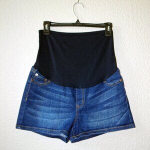 C Pink Maternity Stretch Denim Jean Shorts with Full Belly Coverage Size M